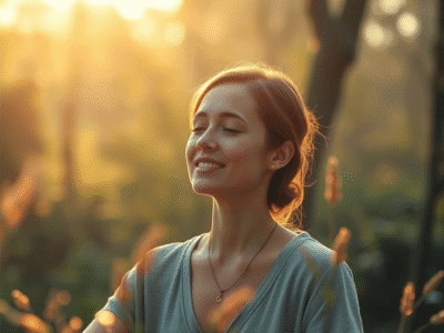 Young woman relaxing outdoors in sunlight | Mental Health