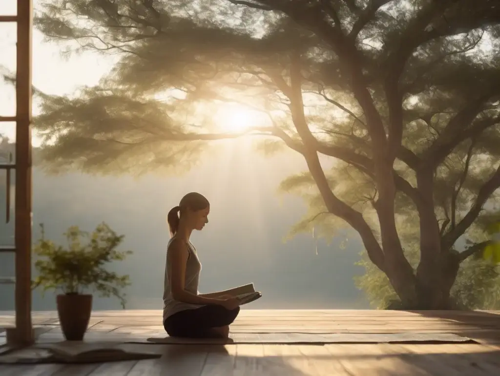 A woman meditating peacefully