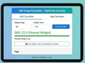 Online BMI and Age Calculator Tool Interface by MindCare Journey