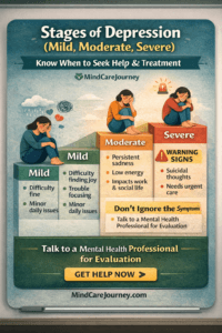 stages of depression infographic showing mild moderate and severe depression symptoms and warning signs