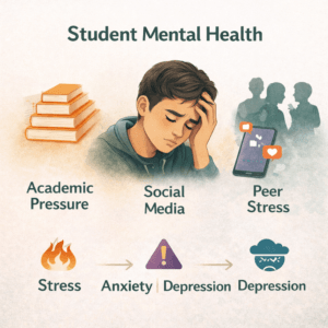Mental Health of Adolescents and Students student mental health infographic showing stress anxiety depression causes in adolescents