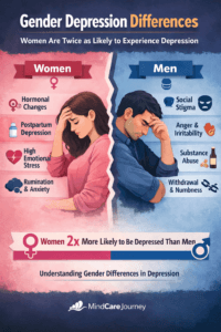 Gender differences in depression showing why women are more affected than men infographic