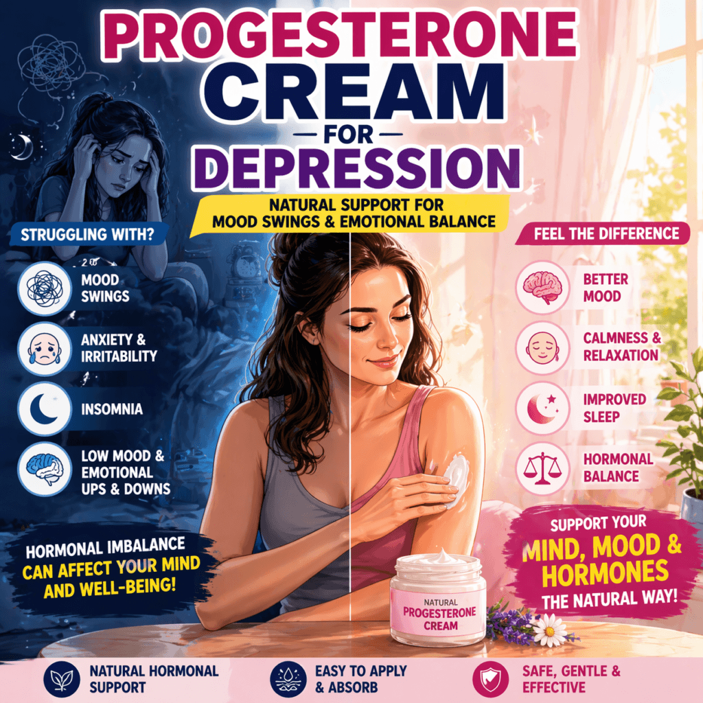 Progesterone cream for depression and mood swings in women hormonal balance concept